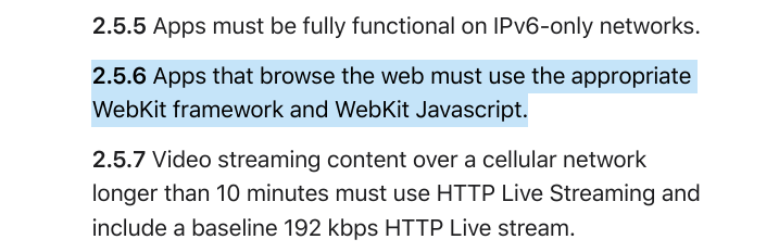 <a href='https://developer.apple.com/app-store/review/guidelines/#2.5.6'>Apple’s policies</a> explicitly prevent meaningful competition between browsers on iOS. In 2022, you can have any default you like, as long as it’s as buggy as Safari.” width=”717″ height=”232″ />   {     if (img && window.blurIt) {       window.blurIt(img, “”);     }   })(document.currentScript.previousElementSibling.querySelector(“img”)); ]]> </a>   <a href=